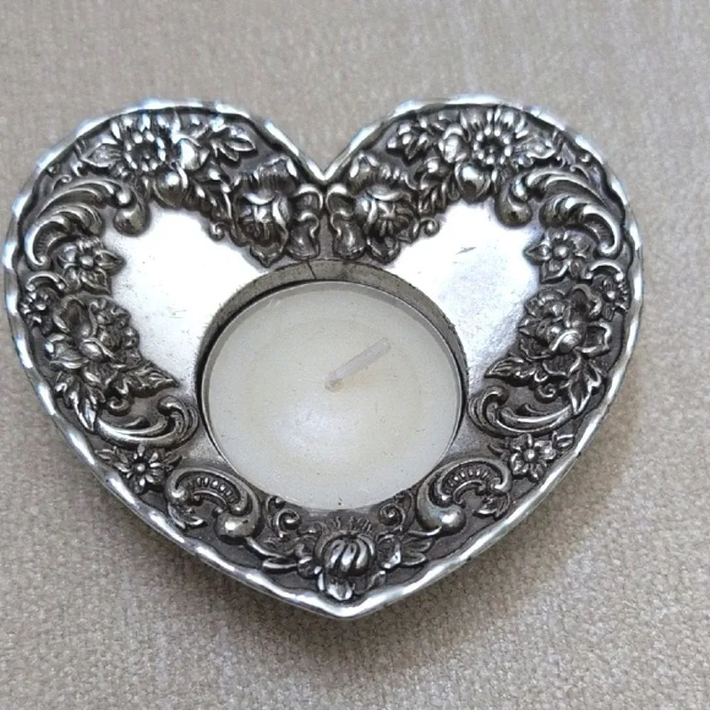 Brighton Heart Shaped Silver Floral Tealight Holder